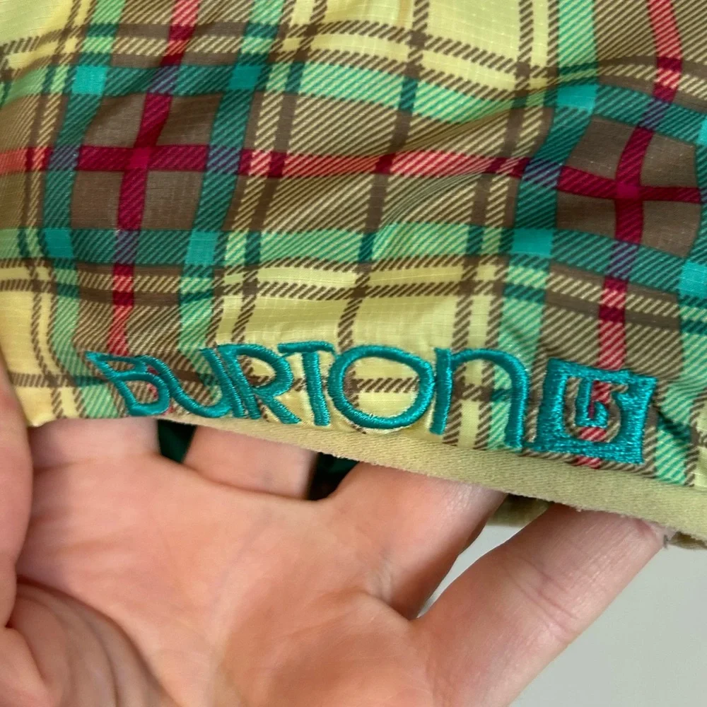 Burton Plaid and Teal Reversible Jacket Fall Kid Sz Medium Yellow Accent Zipper